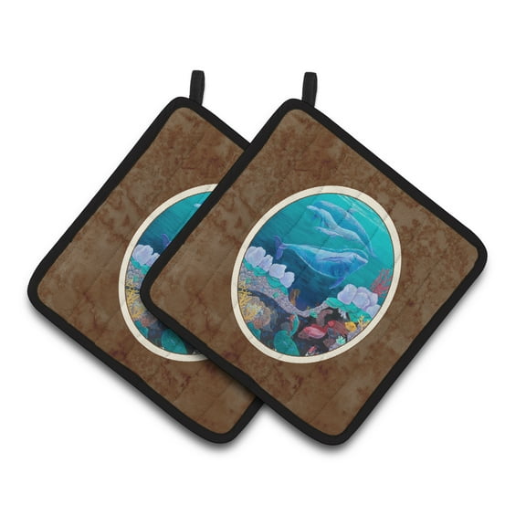 Dolphin Familty Swimming Pair of Pot Holders