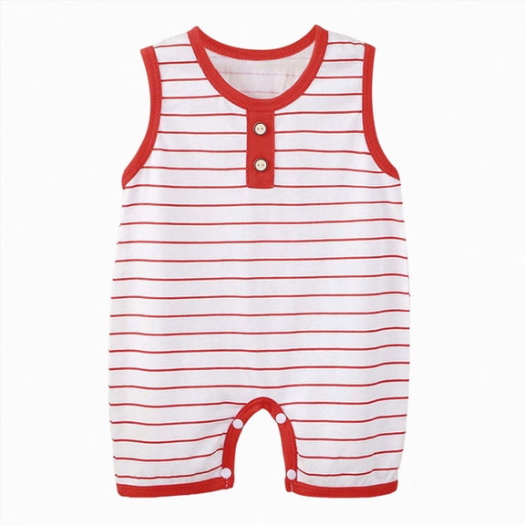 zaveiop Baby Boys Striped Romper Sleeveless Summer Footless Shorts 0-24 Months (Red, 18-24 Months)