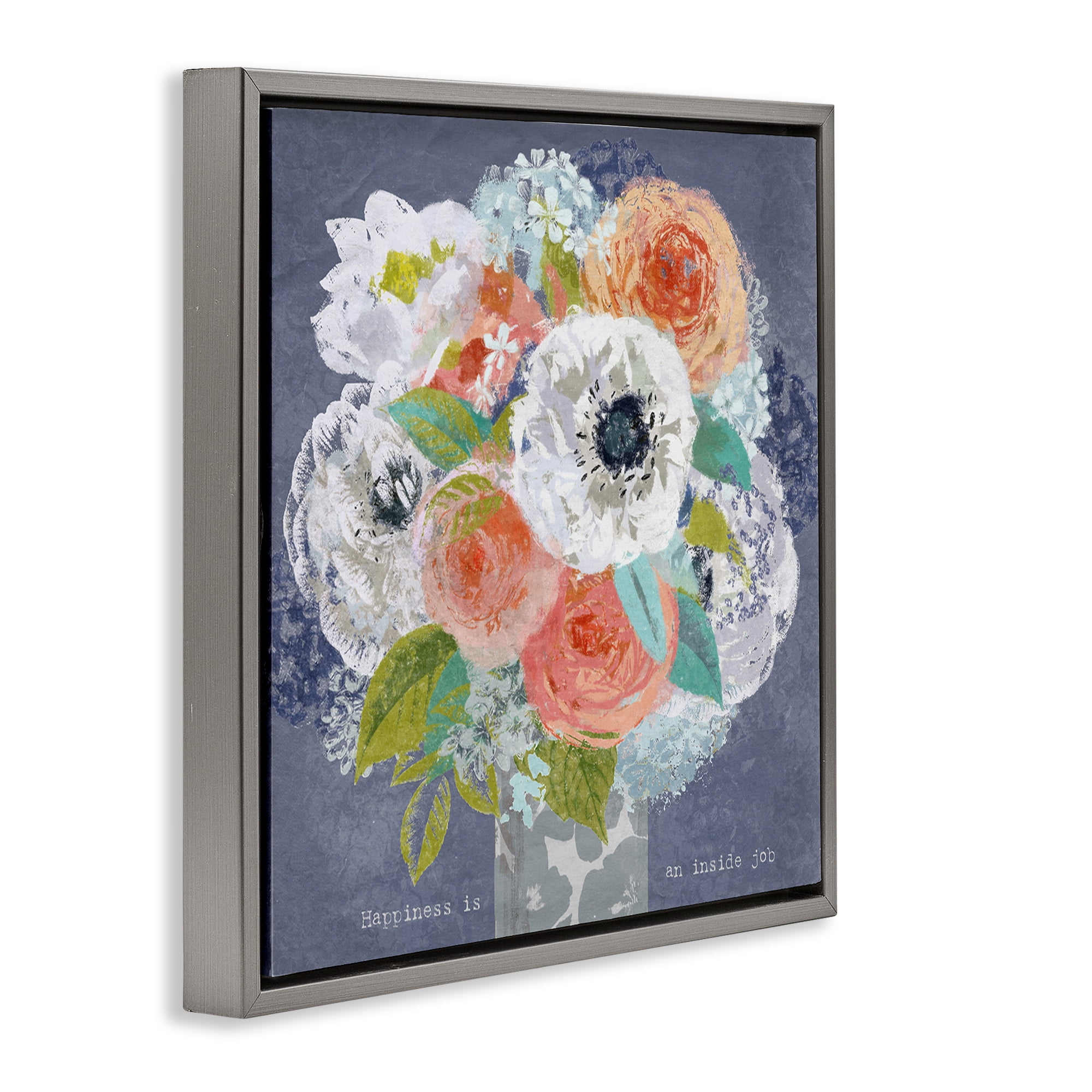 Stupell Industries Happiness Is An Inside Job Gray Framed Floater Canvas Wall Art, design by Suzanne Nicoll