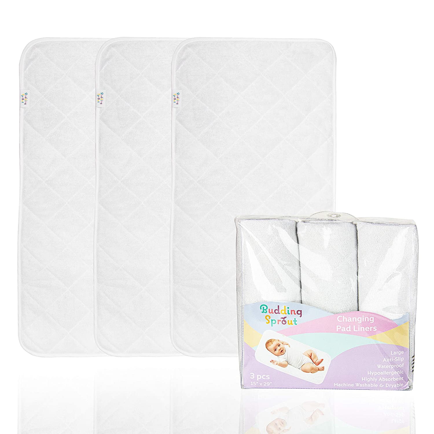 Made with 100% Bamboo Rayon Larger Size Highly Absorbent Quilted Changing Pad Liners 15” x 29” Hypoallergenic and Soft 3-Pack