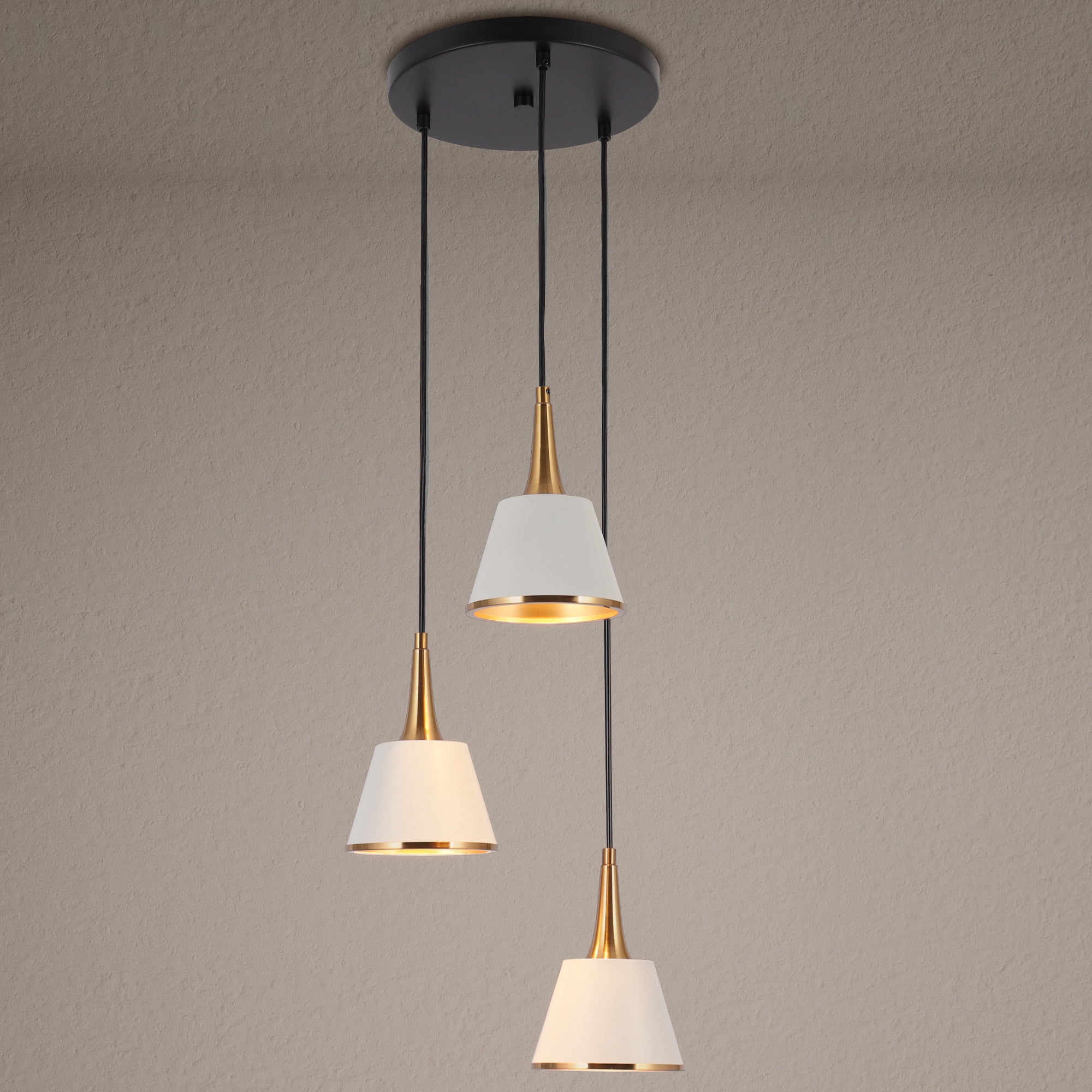 LNC Modern 3-Light Pendant Chandelier with White and Golds, Adjustable Hanging Fixture