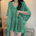 thumbnail image 2 of Bovxnpu Summer Short Sleeve T Shirts Pullover Top Undershirt Cover Up V Neck Knit Mesh Cover Up Sunscreen Light Summer Tops (Women's or Women's Plus), 2 of 4