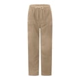 thumbnail image 5 of LEKODE Straight Leg Corduroy Pants Women Comfy Drawstring Elastic Waist Pants with Pockets Casual Joggers Khaki M, 5 of 6