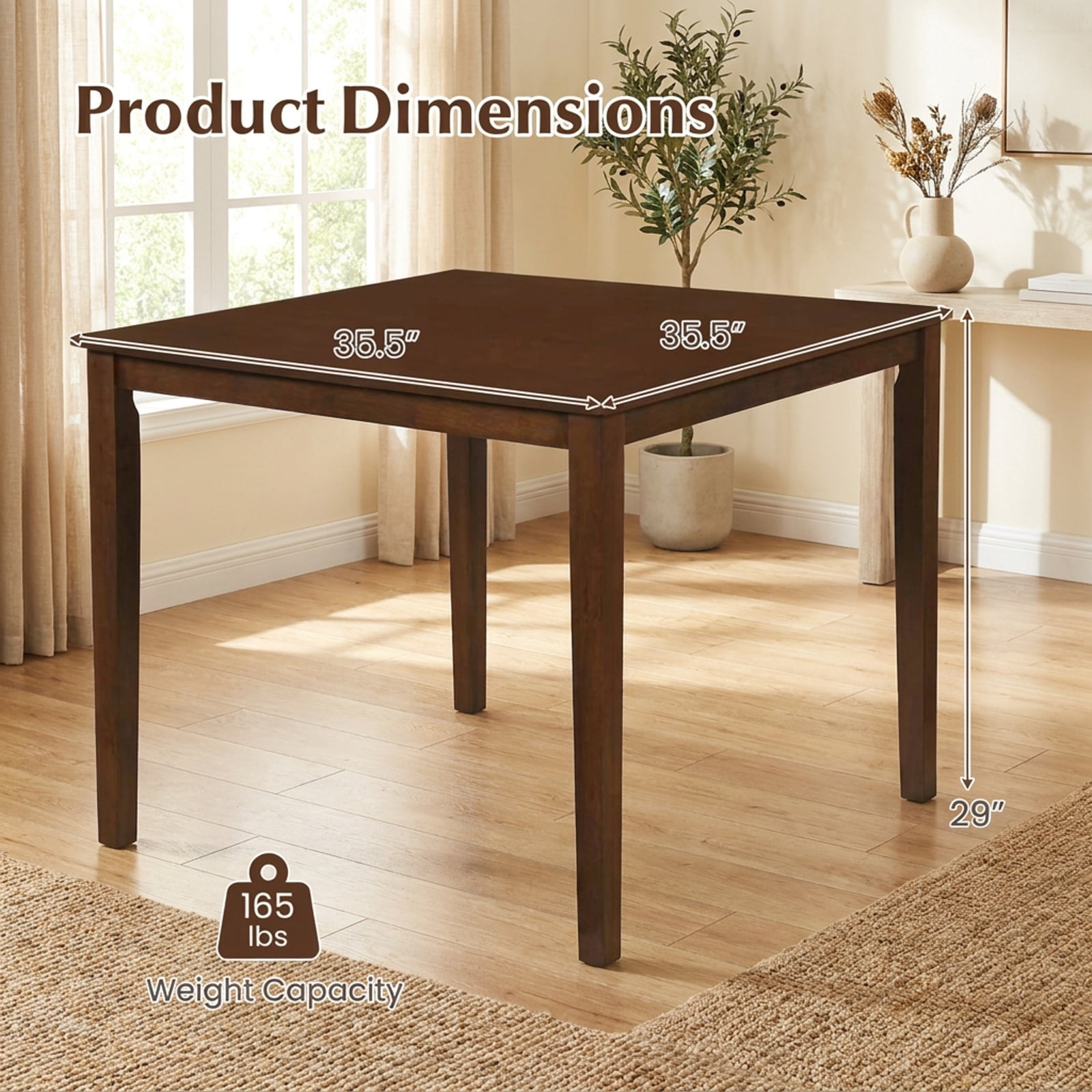 Furnibear Farmhouse Dining Table for 4 People 35 Inches Square Kitchen Table for Kitchen Dining Room Breakfast Nook Small Space Home, Walnut