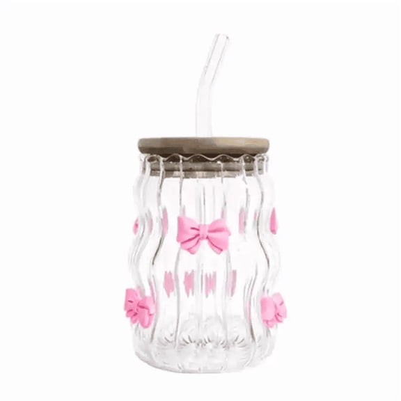 Cute Big Belly Cup With Lid Glass Cup Bow Pattern Cup Household High Temperature Milk Cup Drinking Cups for Kitchen Cute Kitchen Cups Outdoor Drinking Glasses Drinking Cup for Women Clear