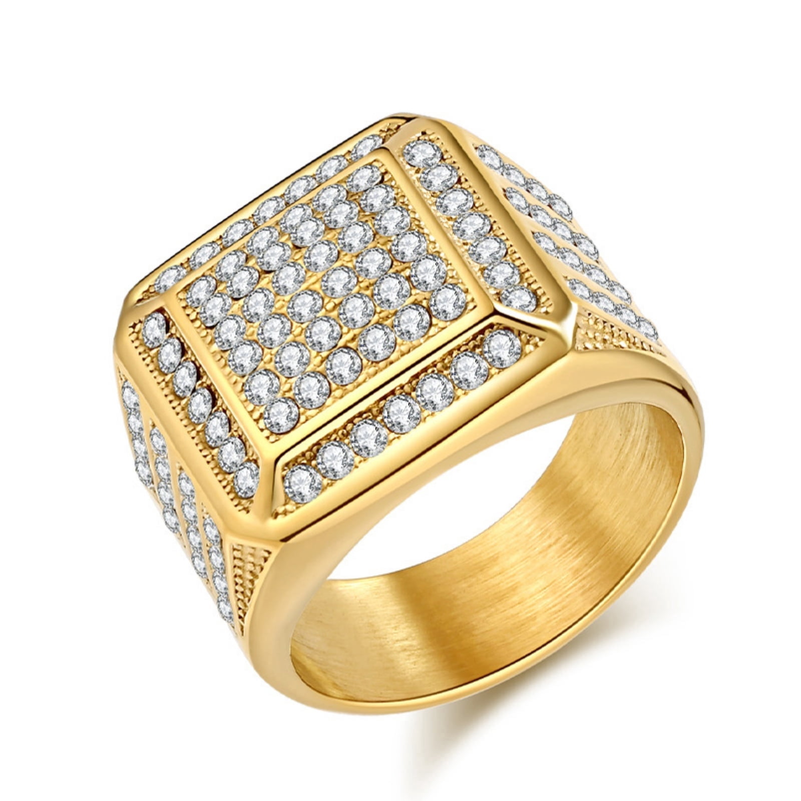 Flydeer Rings for Men Titanium Steel Hip Hop Iced Out Rings Square Yellow Men Rings Punk Ring Club ring Size 9