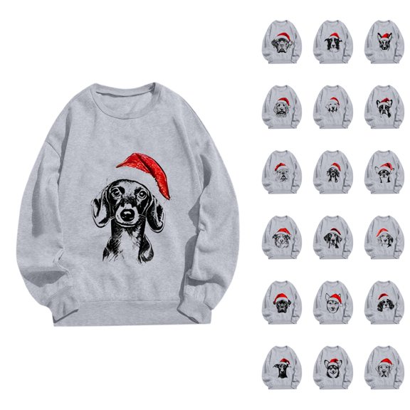 Christmas Dog Sweatshirt for Women 2025 Long Sleeve Crewneck Puppy Graphic Pullover Top for Dog Lover