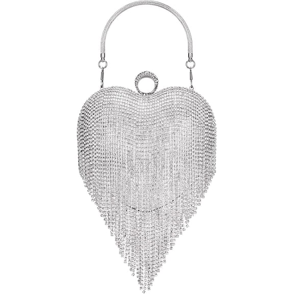 Women's Rhinestone Heart Purse, Evening Clutch Bag for Formal Wedding Cocktail Prom Party Club
