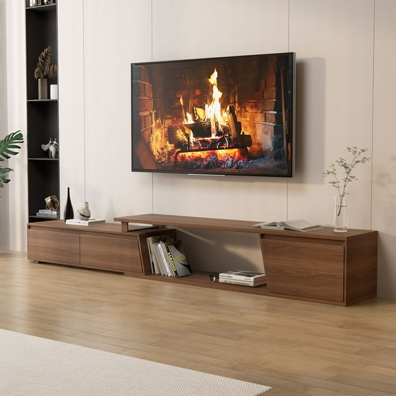 Homary Fero Minimalist Walnut Rectangle Extendable TV Stand with 3 Drawers Up to 120"