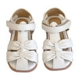 thumbnail image 3 of ZHOGXU Baby Girls Sandals With Adjustable Straps Bow Soft Sole Closed Toe On Lightweight Comfortable Shoes For Everyday Wear,Beige,15-18 Months, 3 of 9