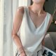 thumbnail image 1 of Camisola de acetato, ropa interior para mujer, parte inferior con traje, primavera y verano, nueva ropa exterior de satén de seda con cuello en V blanco y negro. (blanco, Blanca), 1 of 5