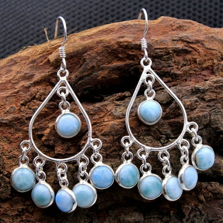 

LEELF Dominican Republic larimar Chandelier Dangle Earring Sterling Silver Jewelry SIZE White