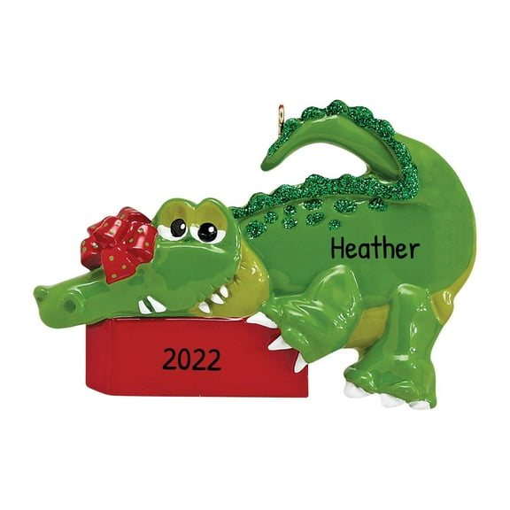 Ornaments by Elves Personalized Alligator with Present Christmas Ornament 2024 Crocodile Decor