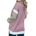 thumbnail image 3 of HUBERY Women Pocket Splicing Color Block Crew Neck Long Sleeves Shirt, 3 of 3