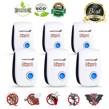 6 PK [2018 NEW UPGRADED] LIGHTSMAX - Ultrasonic Pest Repeller - Electronic Plug -In Pest Control Ultrasonic - Best Repellent for Cockroach Rodents Flies Roaches Ants Mice Spiders Fleas