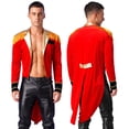 thumbnail image 3 of iiniim Mens Circus Magic Show Outfit Open Front Lapel Velvet Tailcoat Jacket with Accessories Set Red L, 3 of 8