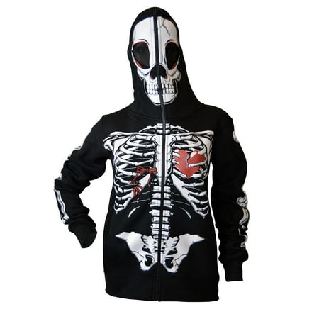 Women Full Face Mask Skull Skeleton Sweatshirt Halloween Costume Hoodie Black L