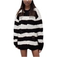 thumbnail image 2 of WFJCJPAF Clearance! Cardigan Sweaters for Women with Pockets,Women's Round Neck Knitted Shirt With Stripe Pullover Casual Mid Length Sweater - Black XL, 2 of 6