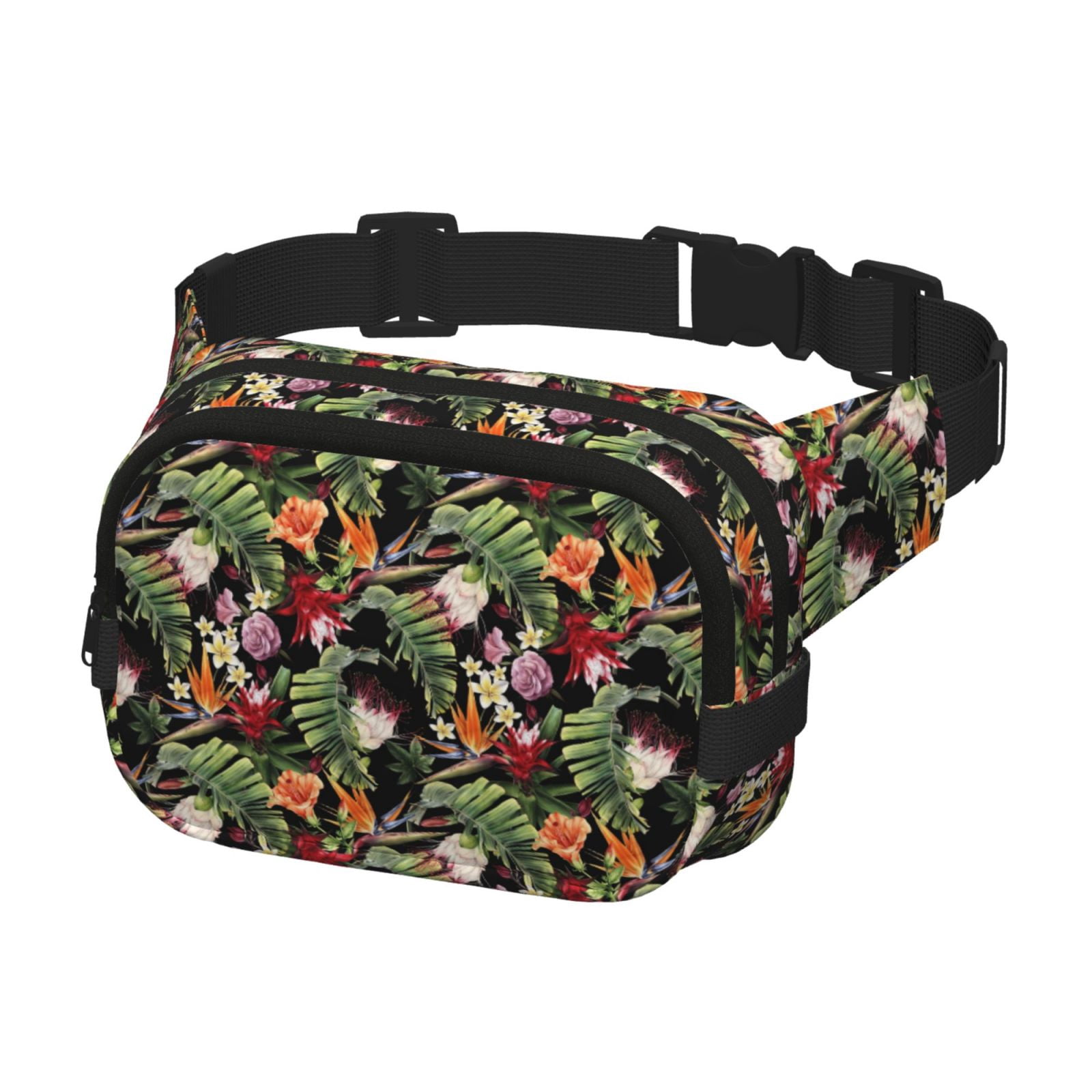Picia Watercolor Tropical Flowers Print Square Double-Layer Waist Bag Mini Adjustable Waist Belt Bag Exercise Running Travel Hiking