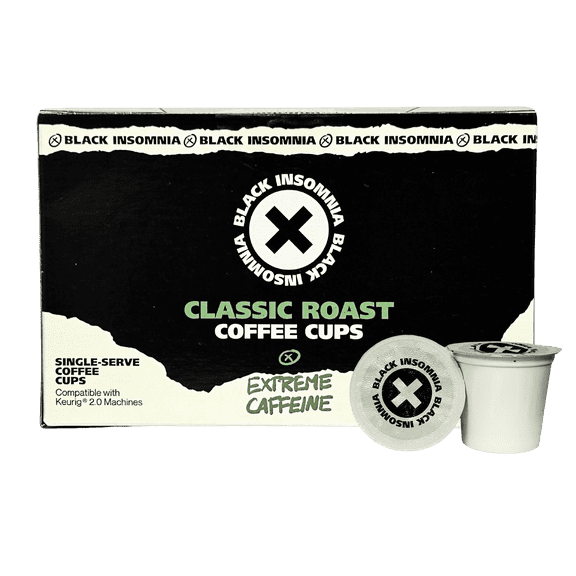 Black Insomnia Coffee Single Serve Pods For Use In Keurig Brewers - Strongest Coffee in the World - 12 Count