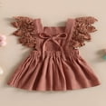 thumbnail image 4 of Toddler Kids Girls Princess Dress Solid Color Lace Fly Sleeve Dress, 4 of 8
