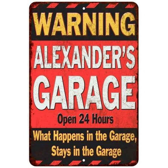 ALEXANDER'S Garage Warning Man Cave Wall Decor 8 x 12 High Gloss Metal 208120030144