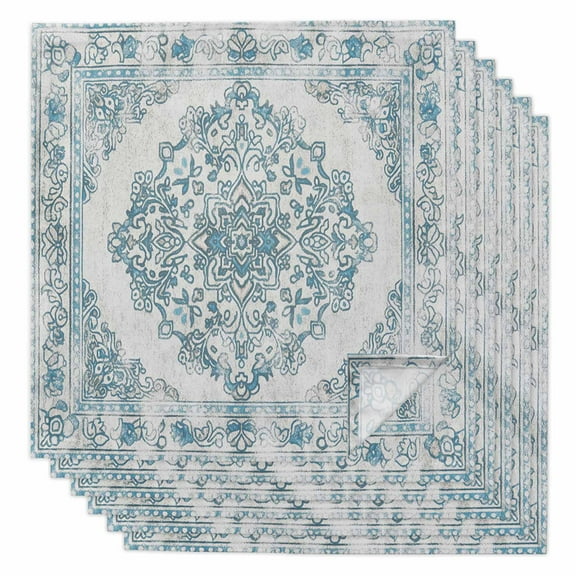 Boanket Vintage Blue Cloth Napkins Set of 6, Holiday Napkins for Baby Shower, Boho Ethnic Mexican Floral Southwestern Washable Reusable Dinner Napkins for Cocktail Wedding Party, 20 x 20 Inch