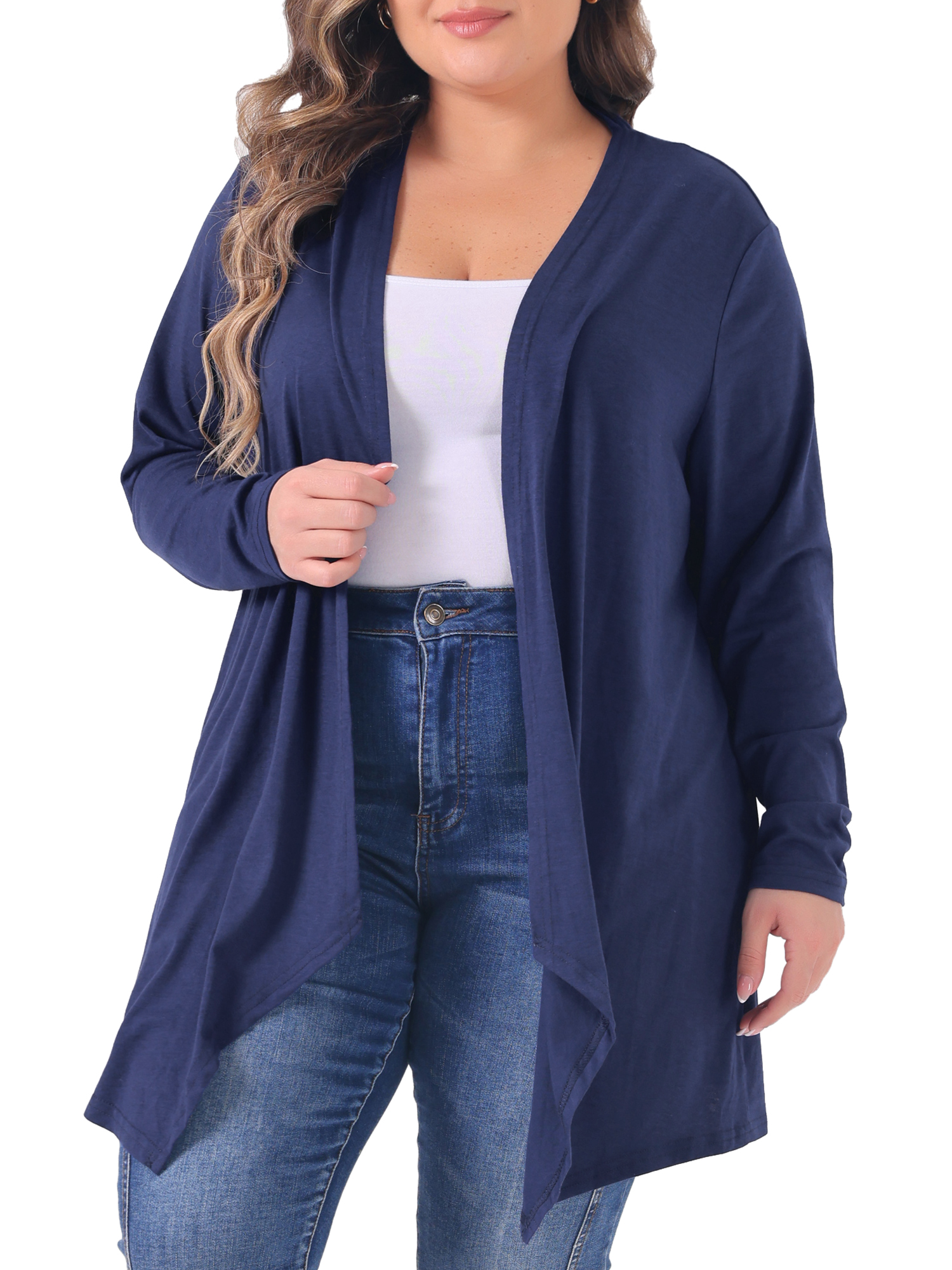 DARING DIVA Plus Size Long Sleeve Open Front Lightweight Cardigan 4X Dark Blue