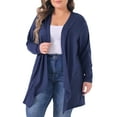thumbnail image 2 of DARING DIVA Plus Size Long Sleeve Open Front Lightweight Cardigan 1X Dark Blue, 2 of 6