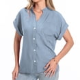 thumbnail image 5 of Women's Fashion 2024 Comfy Casual Shirts Vintage Summer Clothes for Teen Girls V Neck Blouse Y2K Tops Dressy Casual Solid Color Short Sleeve Tunic Tops Loose Fit Flowy Light Blue T Shirts XXL, 5 of 7