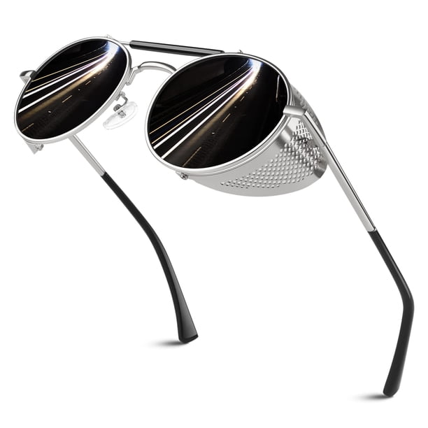 Lentes de Sol Polarizados Retro Redondos Steampunk SUNIER con Lentes Grises