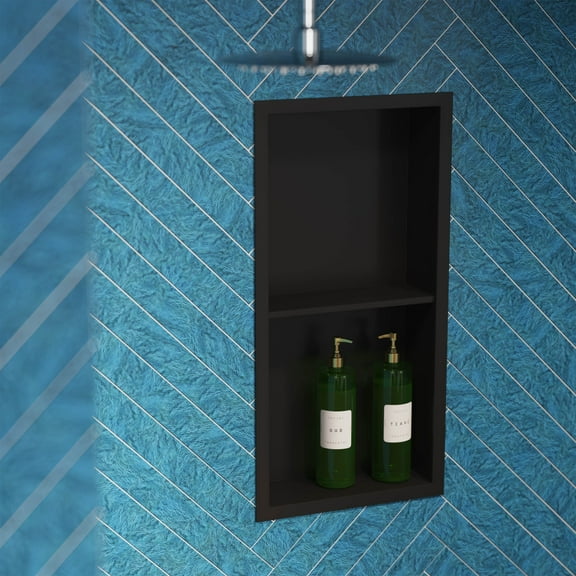 Voltaire 12" x 24" Stainless Steel Double Shelf Wall Niche in Matte Black