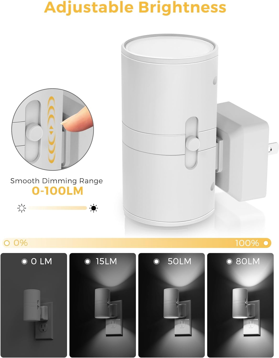 RGHJAR-Bright Night Light, Night Lights Plug into Wall, Daylight White, Dimmable Nightlight Plug in White Shade, Light Sensor, Decorative LED Nightlights for Hallway Bathroom Kitchen, 2 Pack