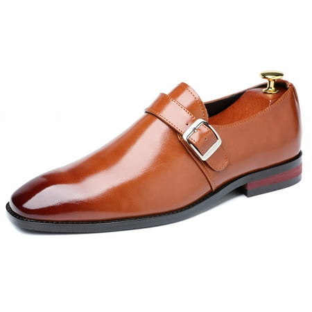 Santimon Men Single Monk-strap Shoes Formal Business Shoes Square Toe Dress Shoes Stan 11 US