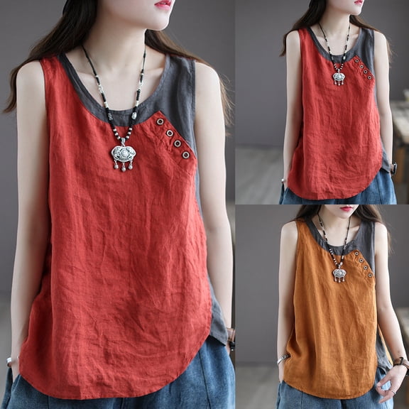SHenli Cotton Linen Tank Tops for Women Bell Sleeve Tie Front Peasant Shirts Racerback Adjustable Going Out Cami Tee