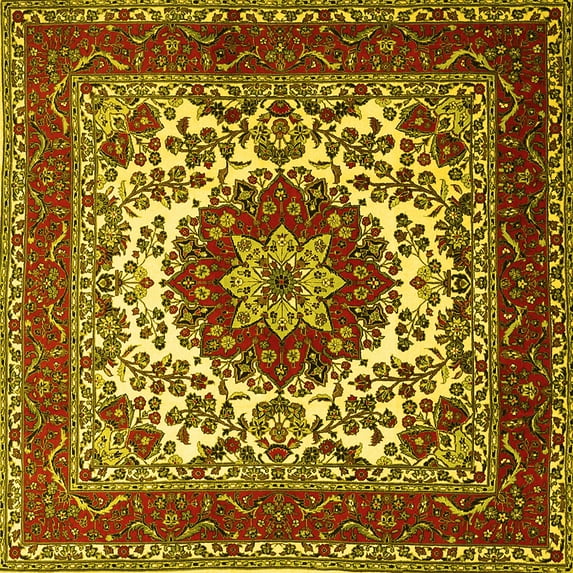 Ahgly Company Indoor Square Medallion Yellow Traditional Area Rugs, 7' Square