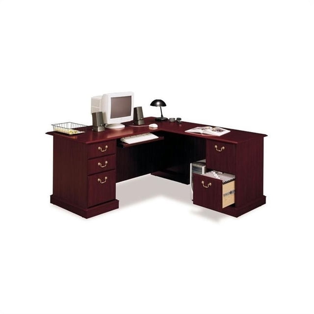 Bush Furniture Saratoga L-Shape and Lateral File Set in Cherry