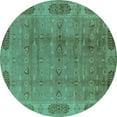 thumbnail image 1 of Ahgly Company Machine Washable Indoor Round Oriental Turquoise Blue Traditional Area Rugs, 6' Round, 1 of 4