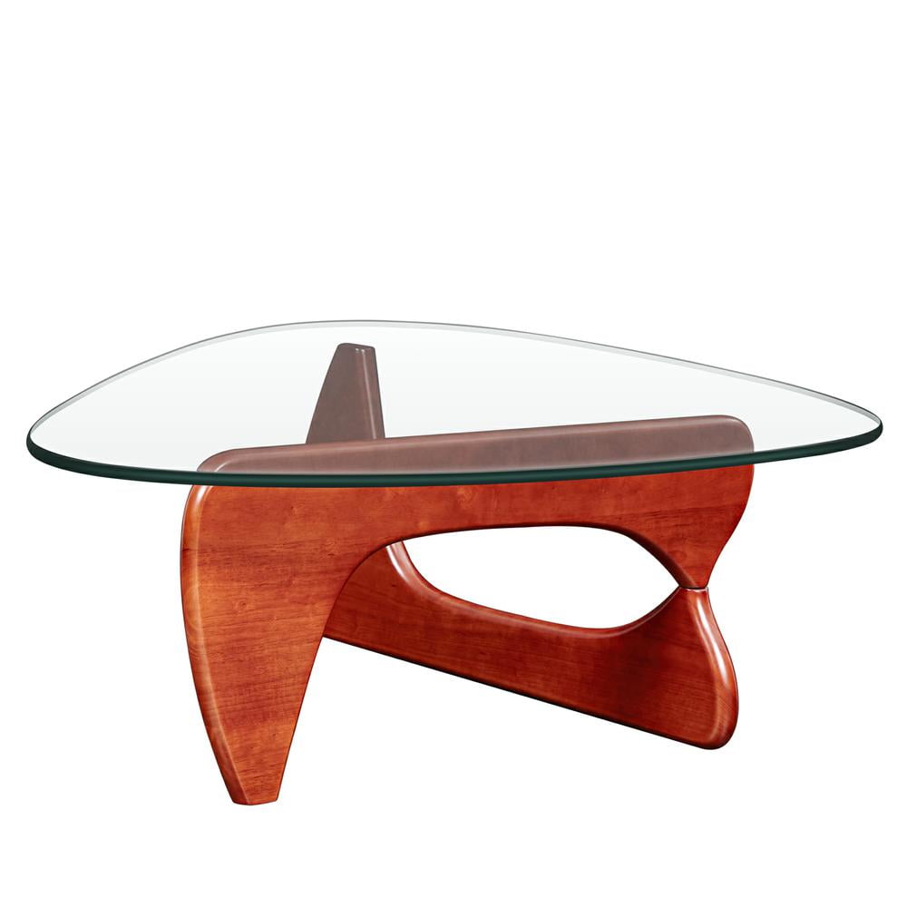 Home Modern Triangle Coffee Table Glass Top Wood Base