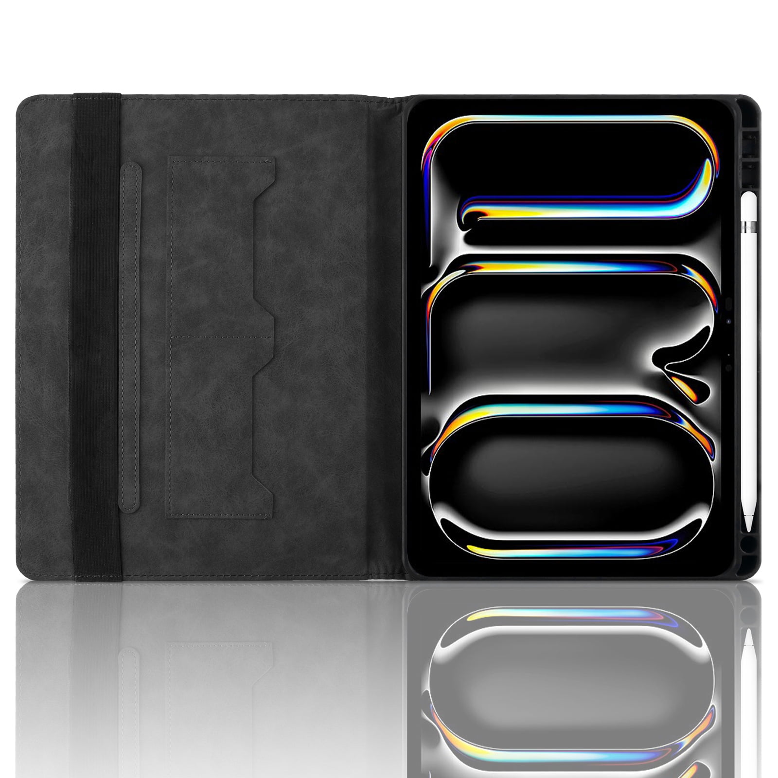 ELEHOLD Case for Apple iPad 11th 10th Gen, PU Leather Case with Pencil Holder,Shockproof Soft TPU Folio Stand Cover,Black