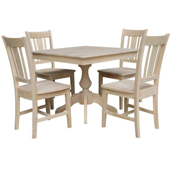 International Concepts 36" x 36" Square Top Pedestal Table With 4 Chairs (Set of 5) - Unfinished