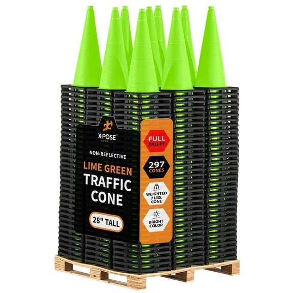 28” Lime Green Traffic Cone - 297 Pack - Premium PVC Safety Cone for Parking, Caution, Construction, Road Crews, Emergency Vehicle - Xpose Safety
