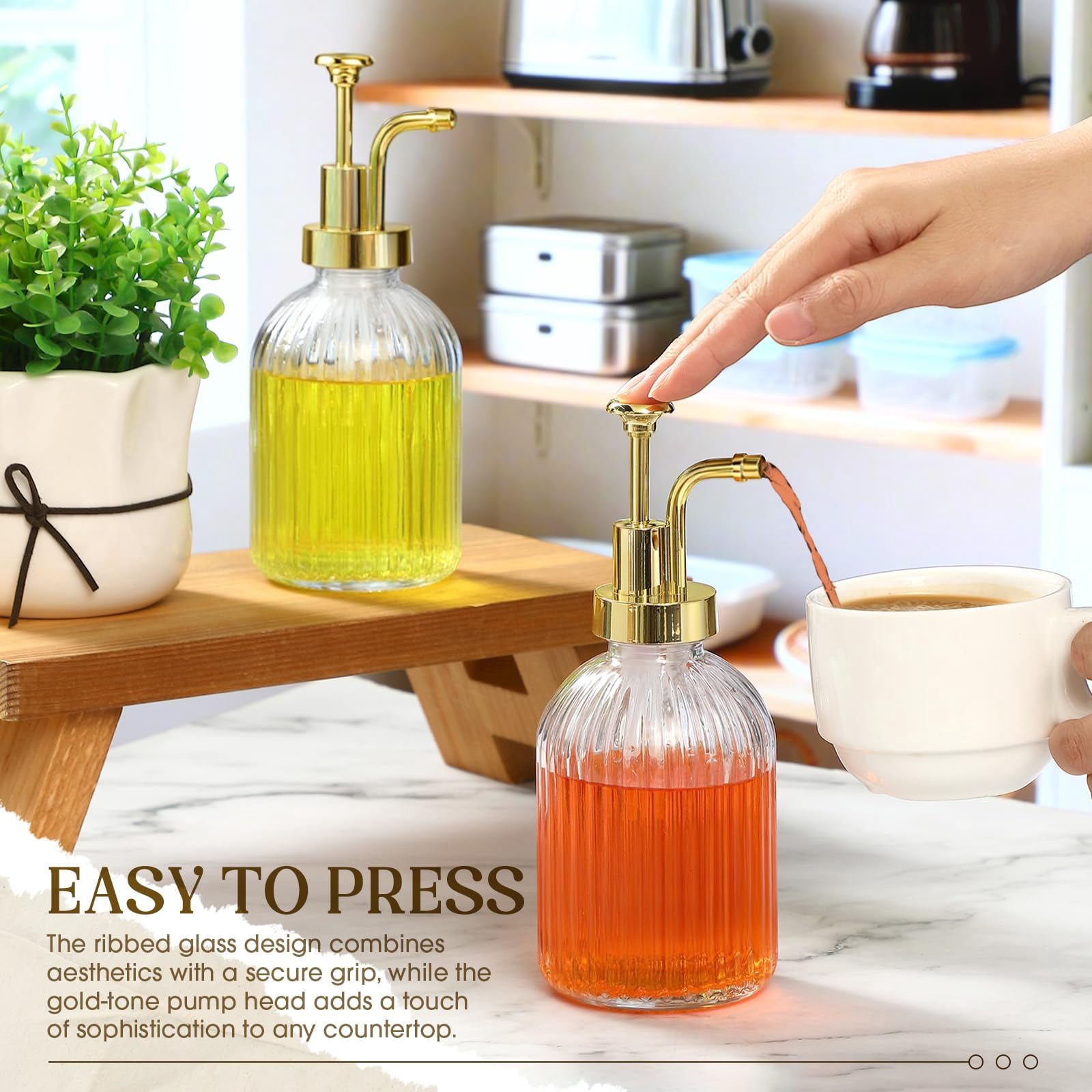 4 Coffee Syrup Dispenser For Bar 10oz Glass Pump With  Scoop And Funnel Accessories