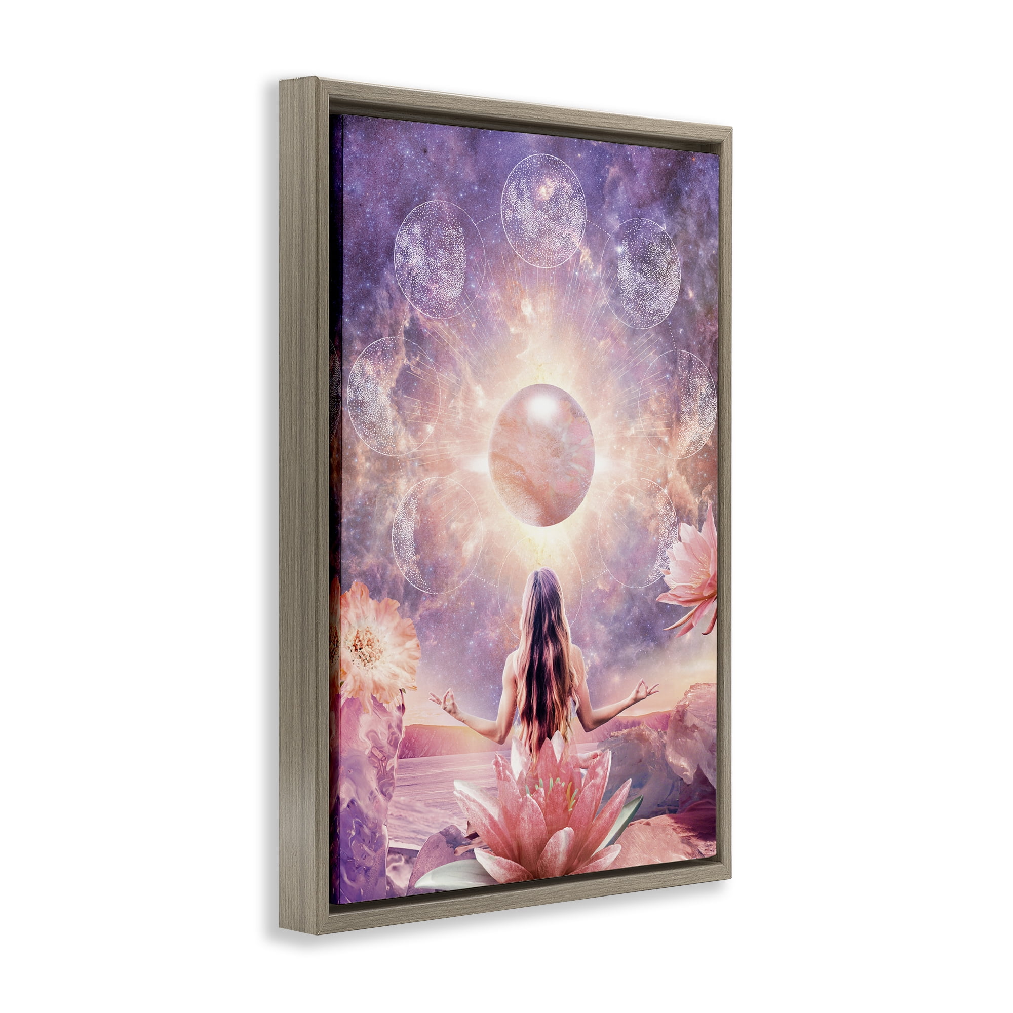Stupell Industries Mindfulness & Moon Phases Astrology & Stars Painting Brown Floater Framed Canvas Art Print Wall Art, 21 x 31