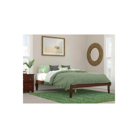 Modern Bed with USB Charger - Walnut Finish, Platform Bed Frame, No Box Spring Needed