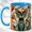 Blue, variant on Mosaic Teal Cat Coffee Mug, Ornate Pet Mug, Ceramic 11 oz