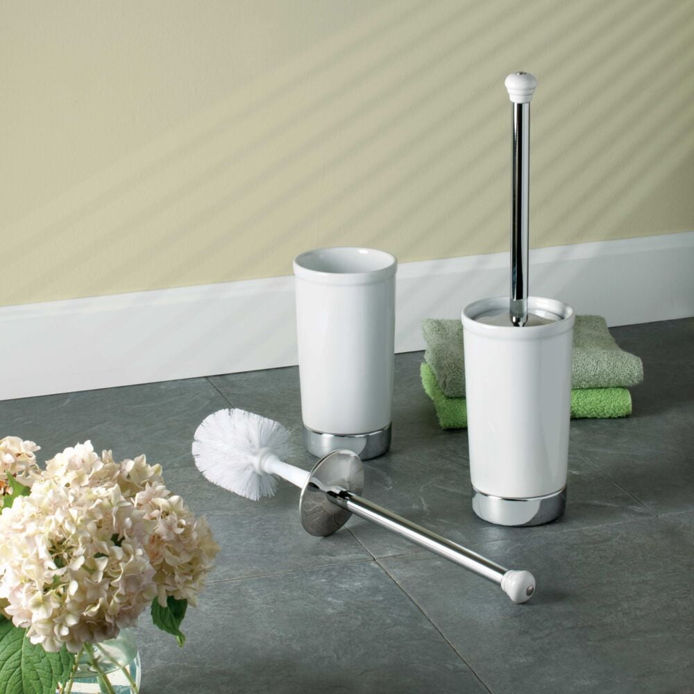 iDesign York Toilet Brush Holder, White and Chrome