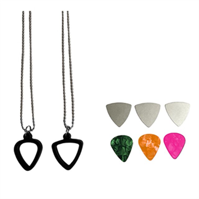 Mosiee Guitar Pick Holder Guitar Picks Storage Necklace With 3Stainless Steel Picks 3Colorful Celluloid Pick For Bass Electric Guitar