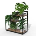 thumbnail image 2 of GDLF Trapezoidal Plant Stand 3-Tier Black Antique Wood Metal Rack, 2 of 9