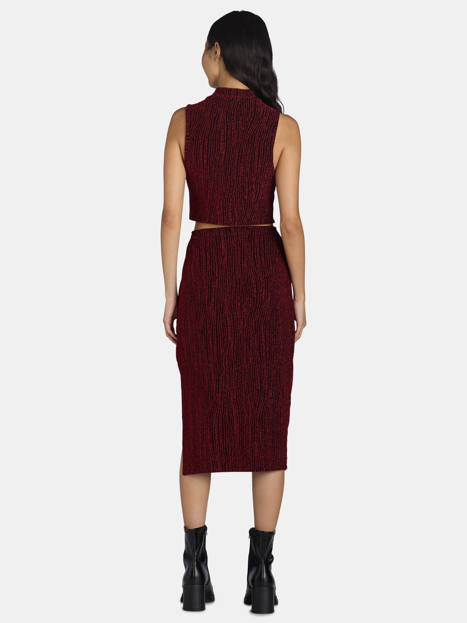 Madden NYC Women’s Shimmering Mock Neck Top and Skirt Set, 2-Piece, Sizes XXS-XXL